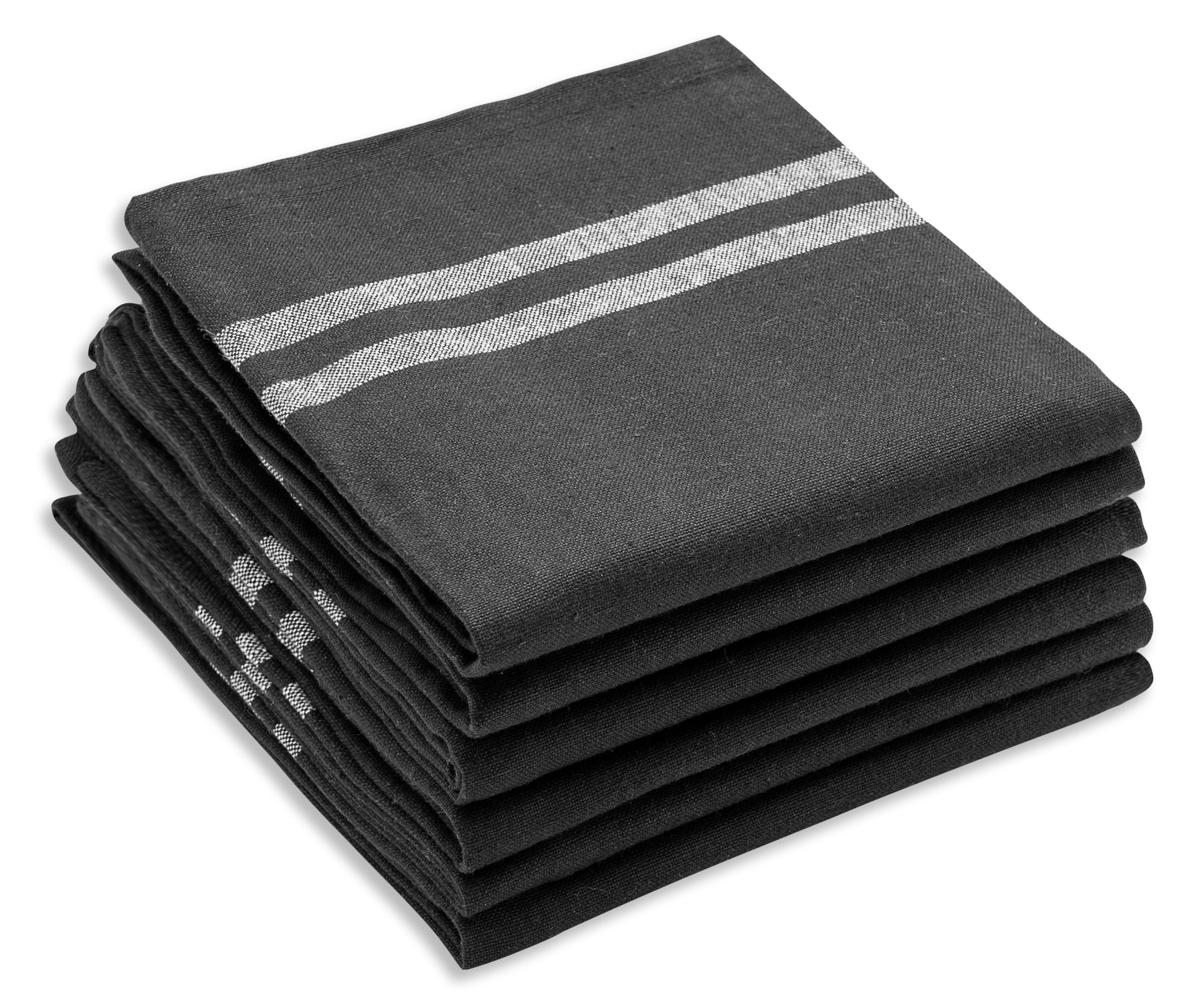 Hand Woven Hache Dish Towel with Dish Cloth | Black & White Stripes with  Black Border