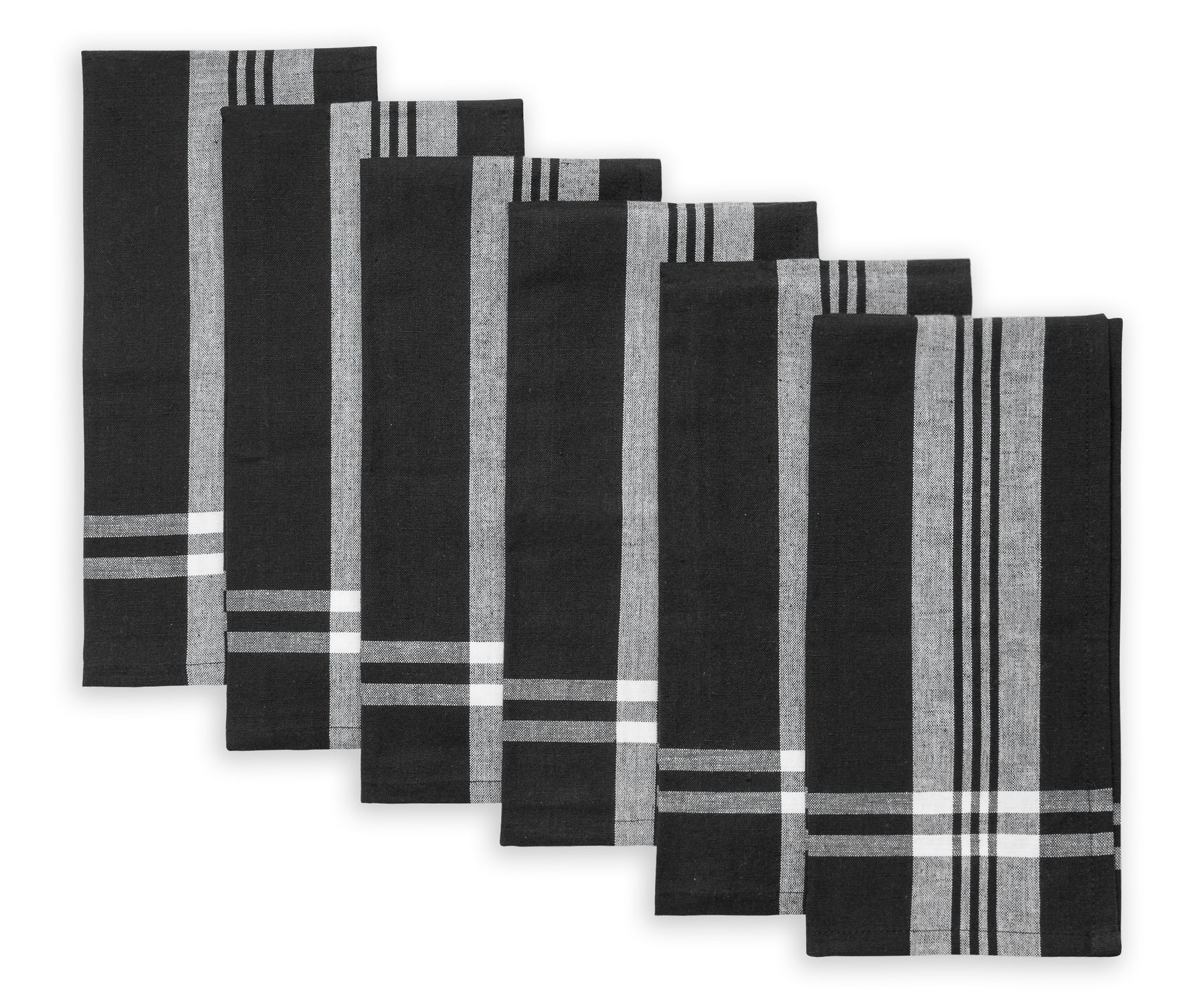 Hand Woven Hache Dish Towel with Dish Cloth | Black & White Stripes with  Black Border