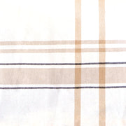 Rectangle tablecloth in white and tan plaid with a black and white stripe