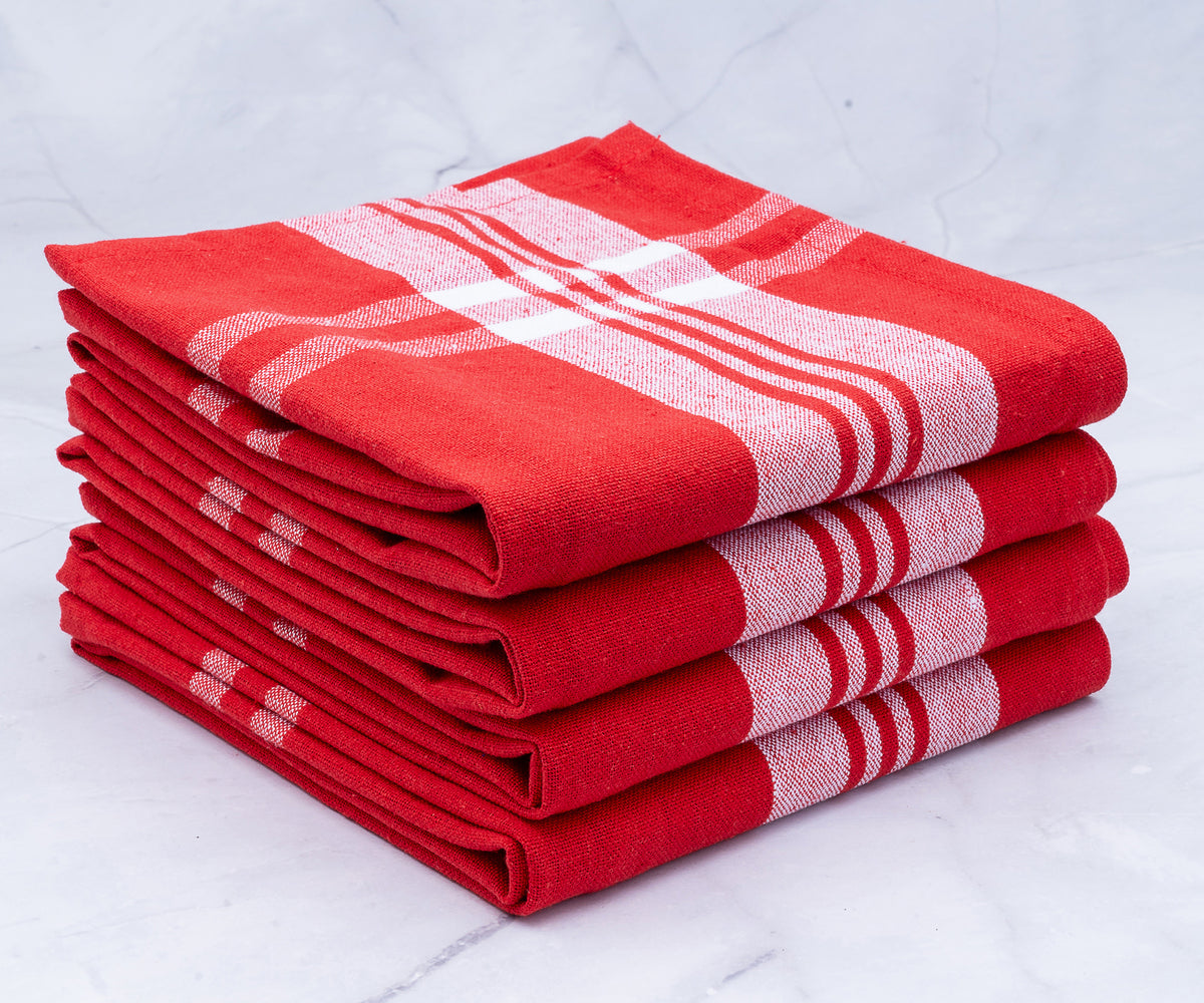 Red kitchen towels, red cotton dish towels, christmas kitchen towels french striped