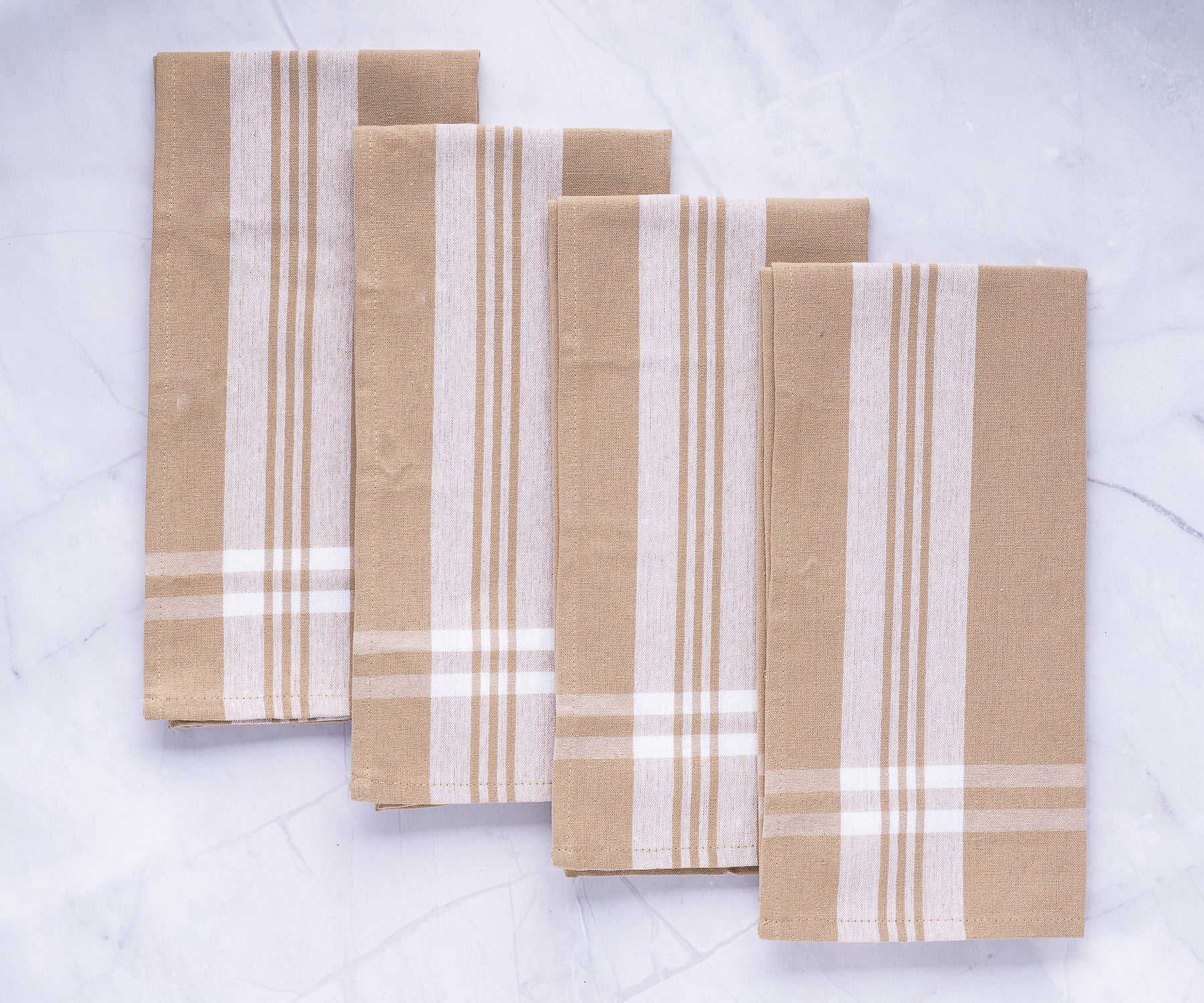 Set of four rustic brown and white striped kitchen hand towels