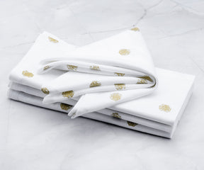 Set of 4 Printed napkins- White dinner napkins  are arranged one above another. Linen napkins