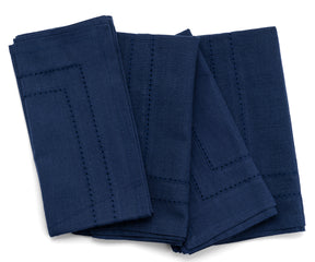 Navy blue double hemstitch cloth napkins with hemstitch detailing