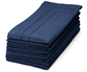 Custom double hemstitch navy blue cloth napkins with white detailing