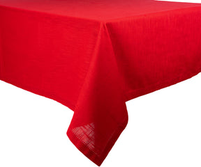 "Add warmth with red, elevate with fabric textures, and celebrate Christmas with our versatile tablecloth collection."