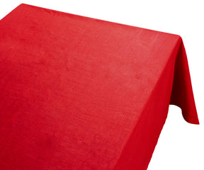 Red tablecloth - Linen Tablecloth with vibrant red color ( oilcloth Tablecloth ) is spread on the table.
