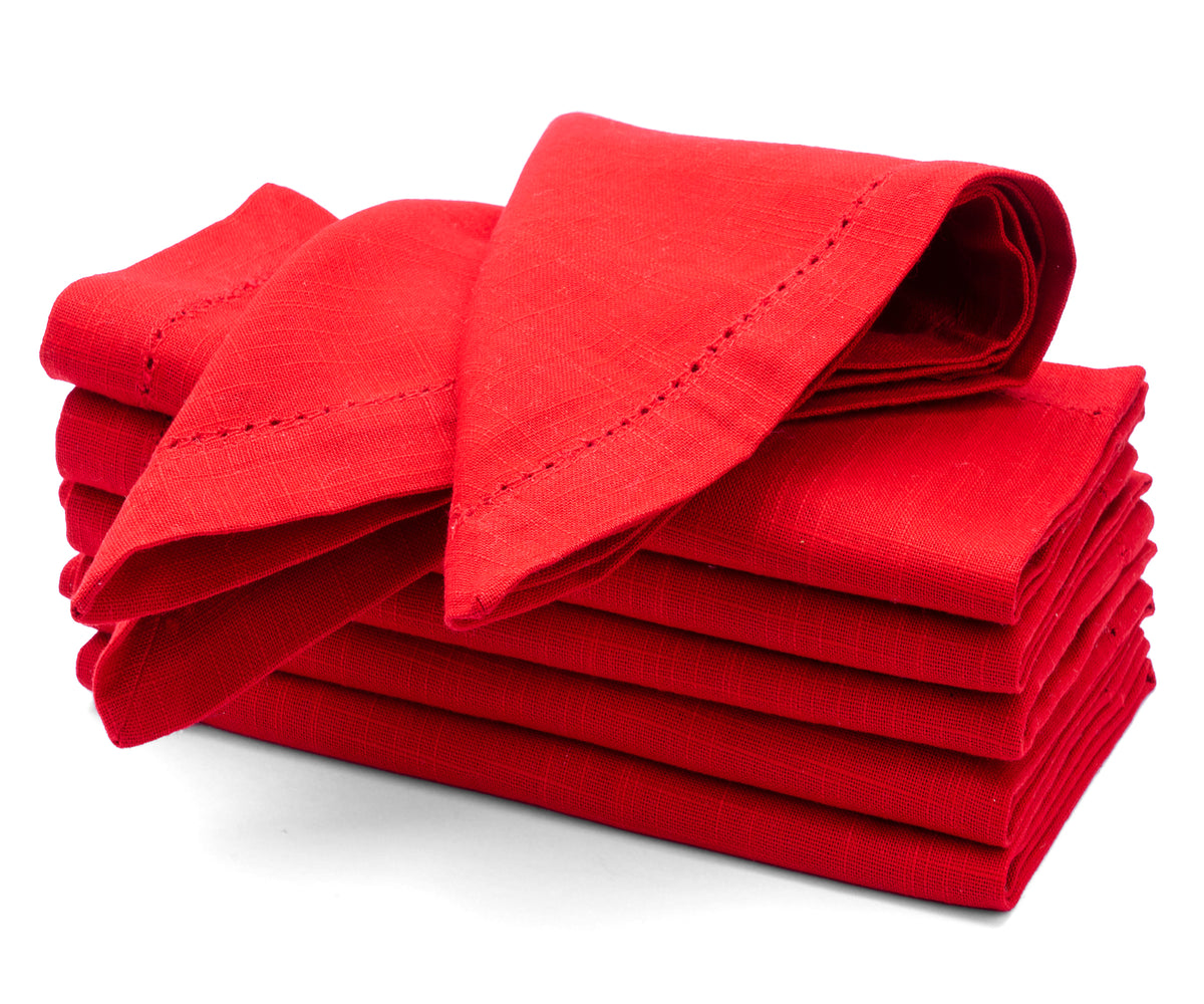 cloth dinner napkins, red cloth napkins, linen hemstitch napkins, cloth cotton napkins