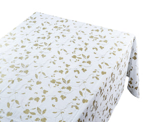 Enhance your spring events with the luxury of bulk gold rectangle tablecloths, elevating your table decor with elegance.Sophisticated white linen tablecloth, great for upscale events