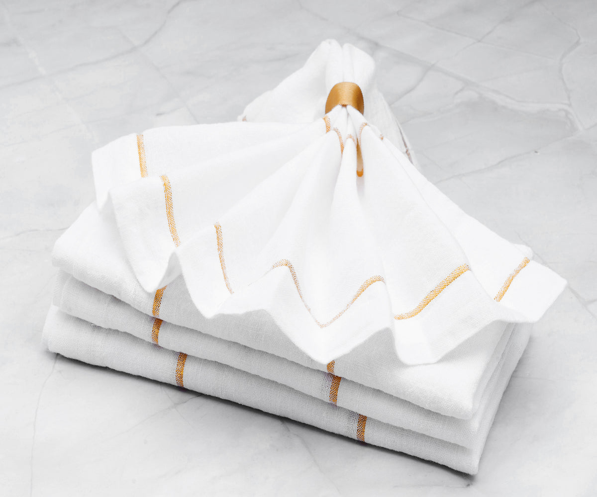 Linen Dinner Napkins, white napkins, white cloth napkins, gold napkins, gold dinner napkins, cotton napkins