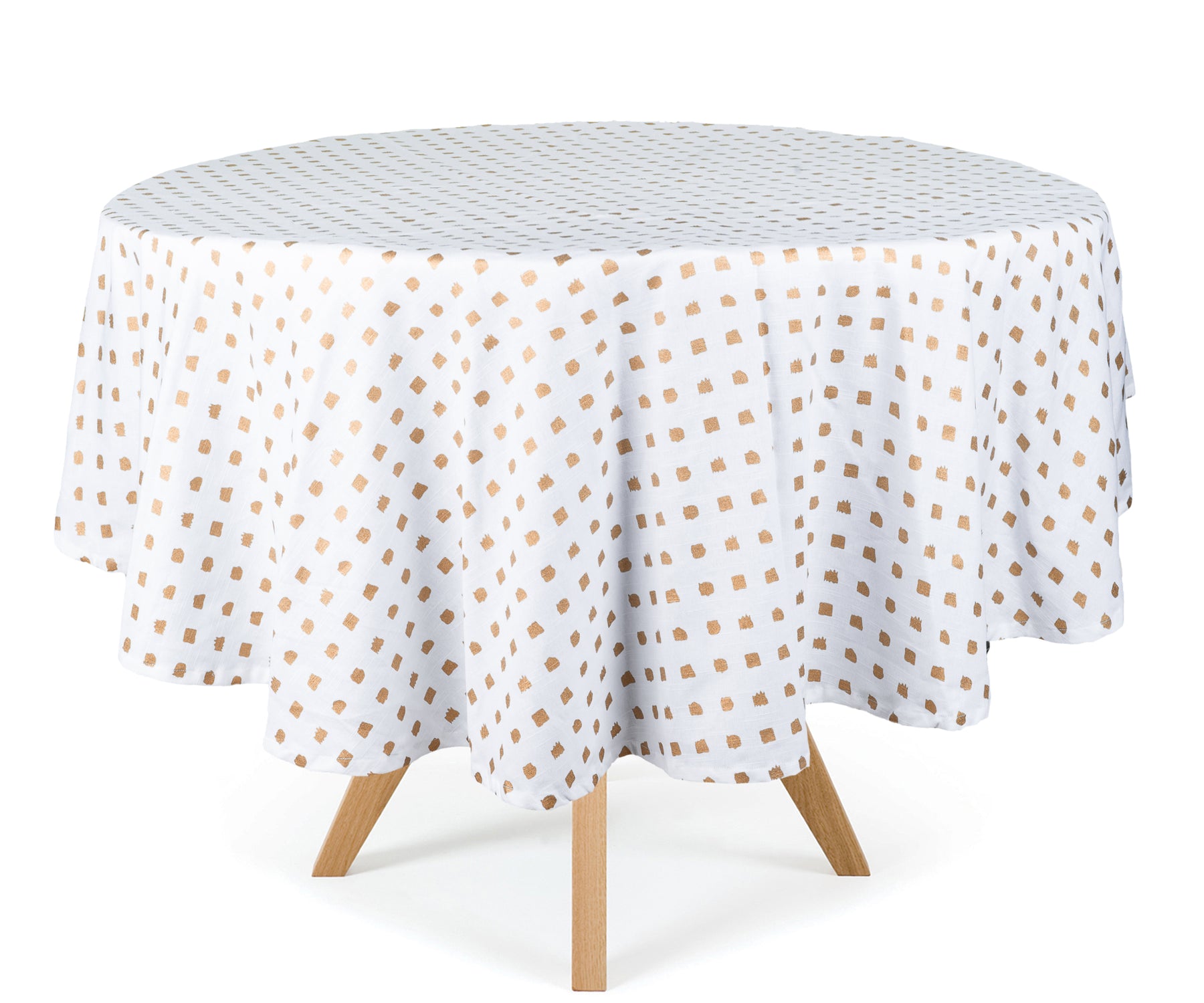 Round cotton tablecloths come in various colors, patterns, and sizes to suit different preferences and table sizes. Gold Metallic Tablecloth, Silver Metallic Tablecloth