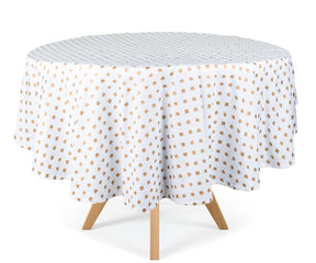 Round cotton tablecloths come in various colors, patterns, and sizes to suit different preferences and table sizes. Gold Metallic Tablecloth, Silver Metallic Tablecloth