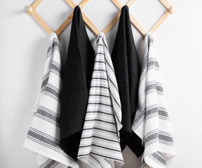 Black and white kitchen towels cotton, cloth dish towels with hanging loop towels are most absorbent.