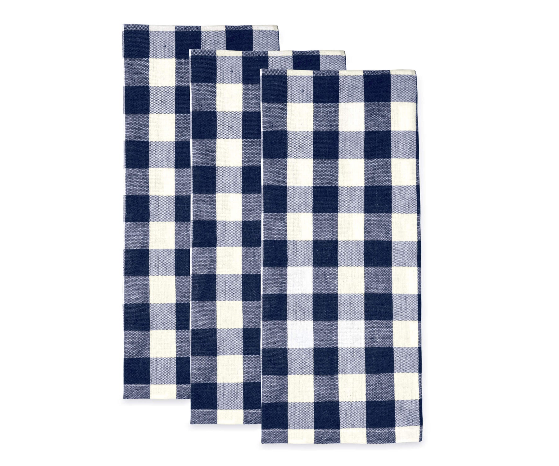 set of 3 dish towels, plaid cloth dish towels, white and navy blue kitchen towels cotton