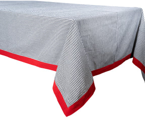 Farmhouse tablecloth with red and black stripes