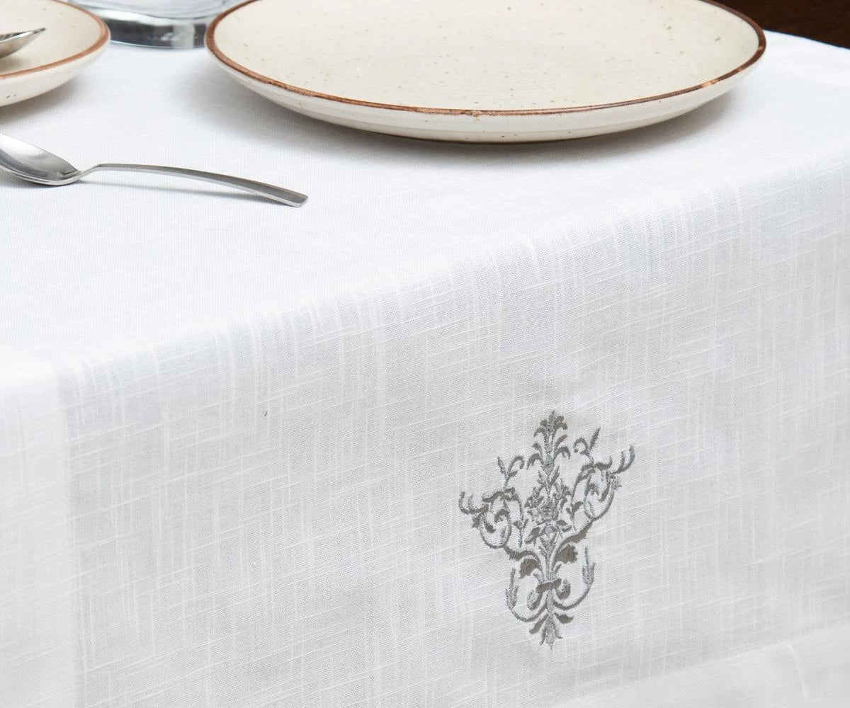 Table Runner White with Embroidered table runner, linen table runners with  white fabric, easter table runner.