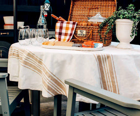 Round striped tablecloth - all cotton and linen 