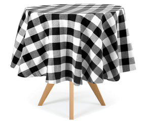 The black and white round plaid tablecloth is weaved with cotton fabric which makes it easy for regular use.