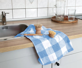 Blue tea towels are a classic kitchen essential that can be used for drying dishes, wiping counters, or even as a potholder.