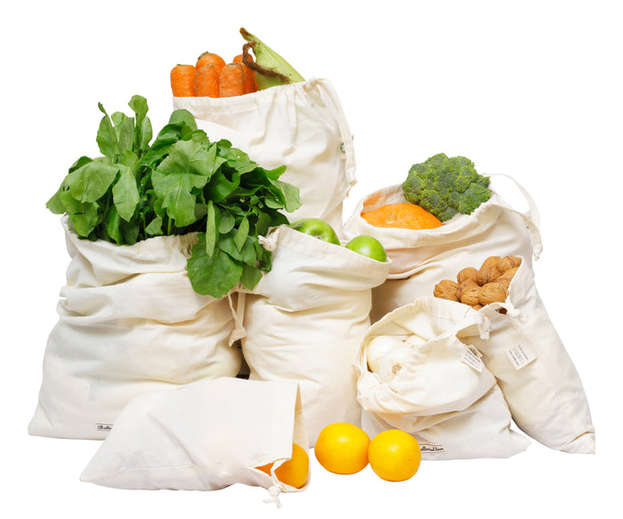 canvas grocery bags: Eco-friendly storage solutions in soft muslin.