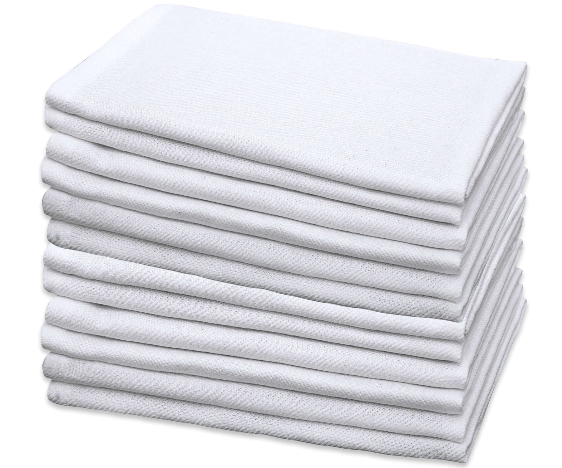 Folded White Cloth Napkins of size 20× 20 , set of 12 are arranged one above another. 