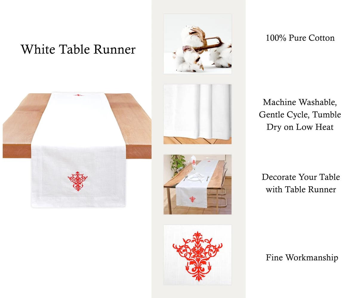 dining table runner for dinner, white hemstitched table runner cotton. 90" inch table runner.