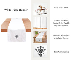 custom table runner for dinner, black table runner cloth with embriodery design. tablerunners