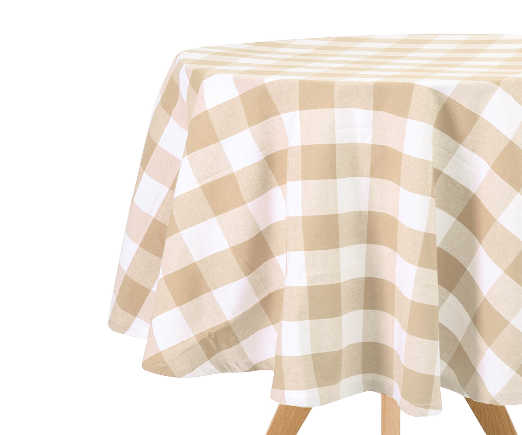 The cotton tablecloth round has mitered corners which gives it durability, and a neat look, and comfortably seats 4-6 people.