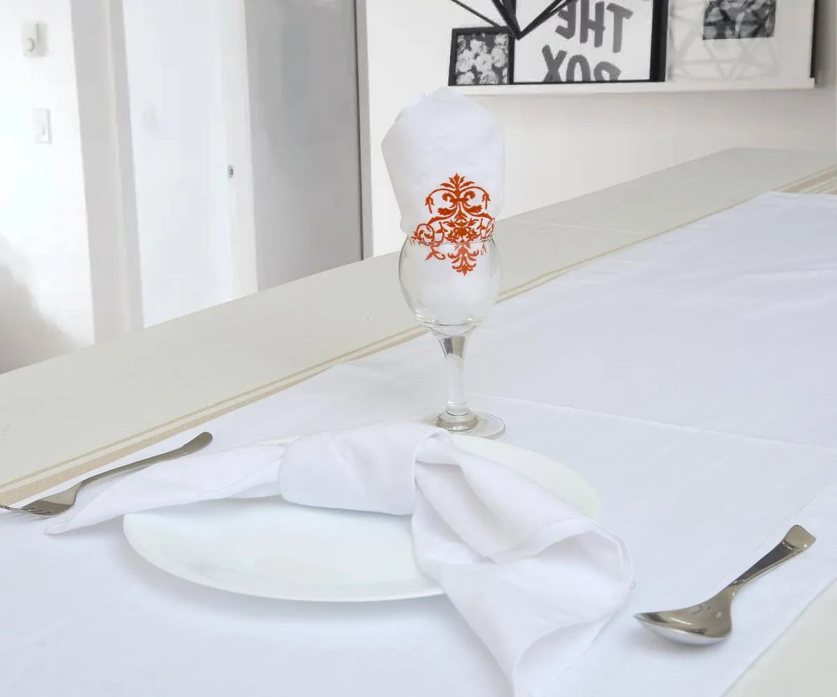 Easter table runner which seats up to 6 to 8 heads comfortably. modern table runner with copper embriodery design.
