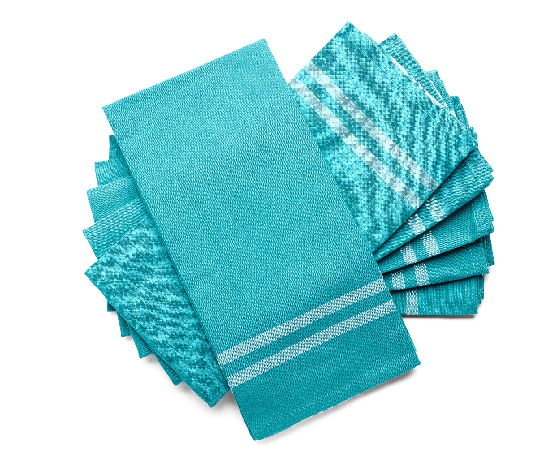 french stripe kitchen towels, teal and white striped kitchen towels, teal dishcloths.