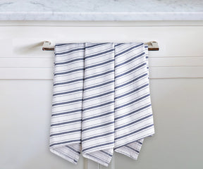 country striped kitchen towels cotton with hanging loops, white and navy blue stripe kitchen towels
