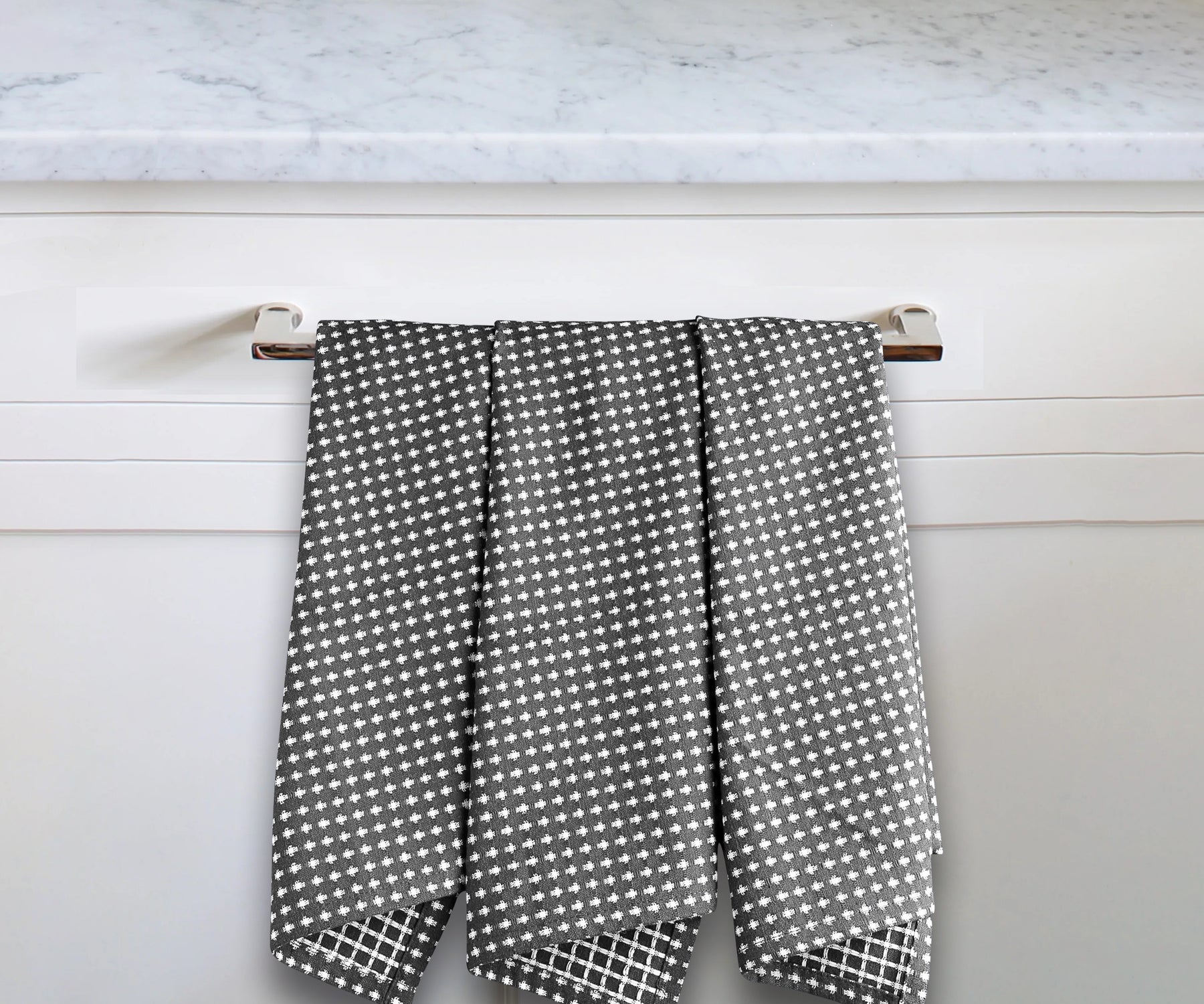 grey dish towels with white pattern, cloth dish towels for decorative, gray kitchen towels for double side patterns.