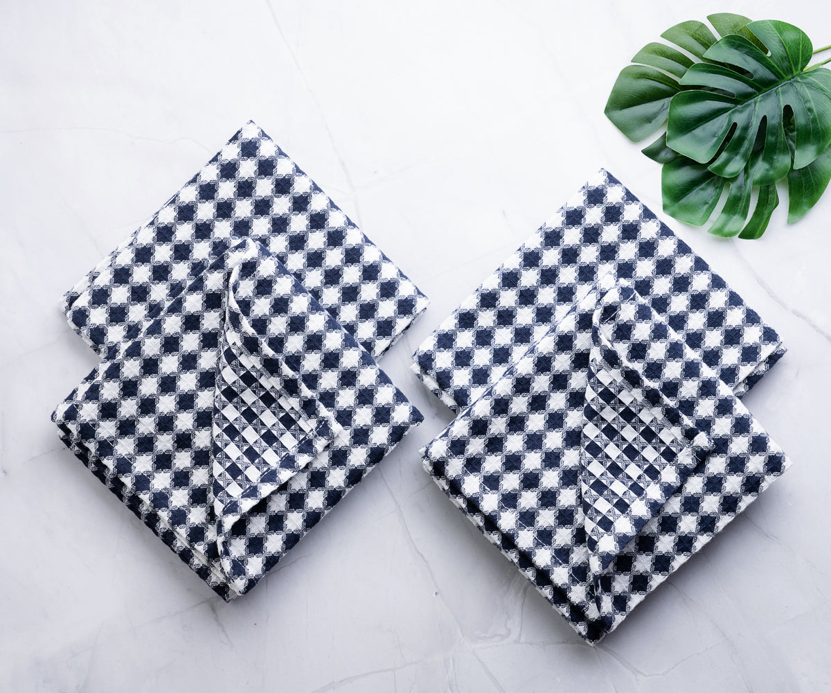 Absorbent Microfiber Kitchen Towels(Set of 3),Nautical Navy Blue Plaid,Tea  Towel for Kitchen/Bathroom Decorative Bar Towels,Farmhouse Buffalo