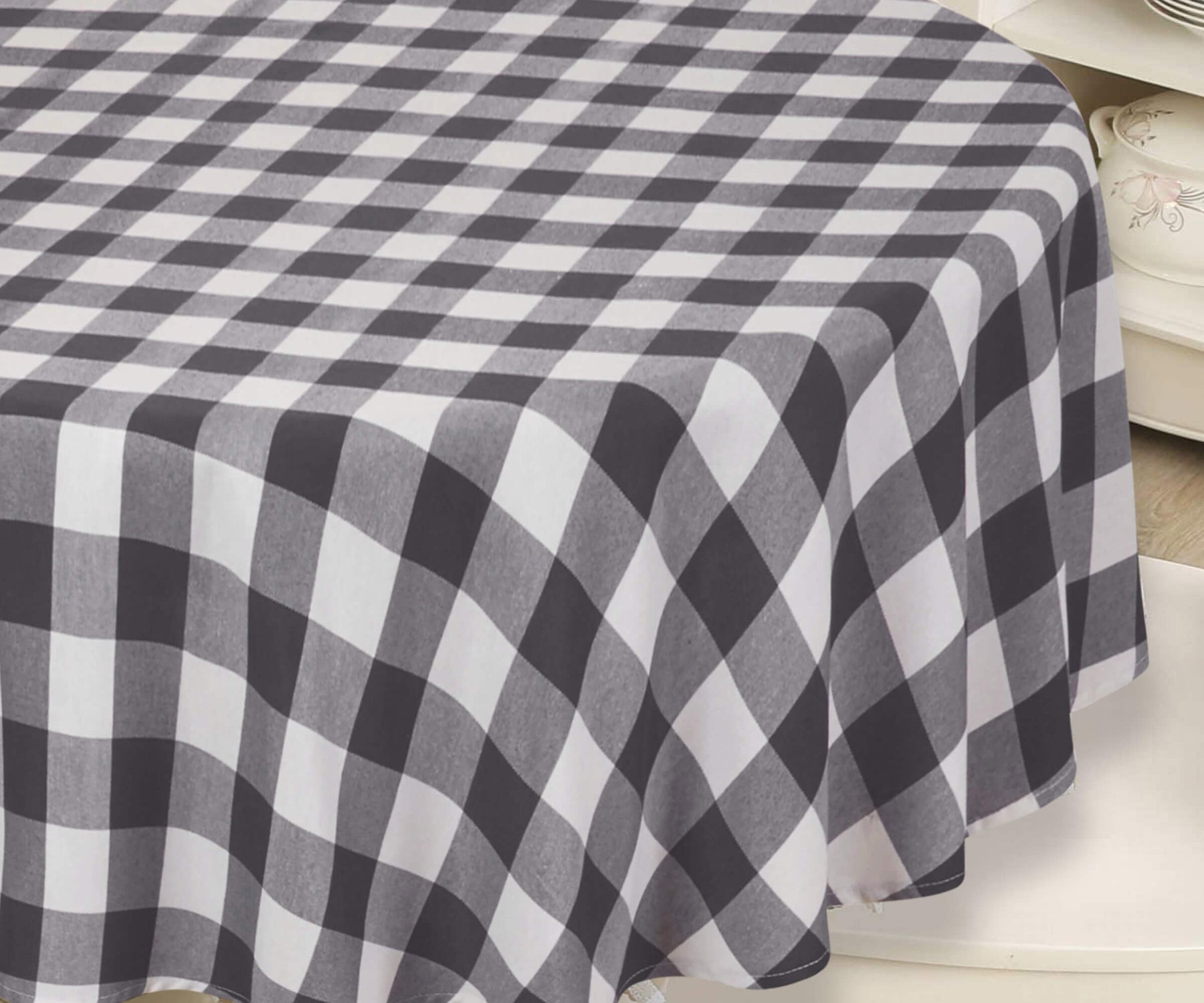 Blue cotton tablecloths, 90 inch round tablecloth, 60 inch round tablecloth, Cotton round tablecloth, Plaid round tablecloth.