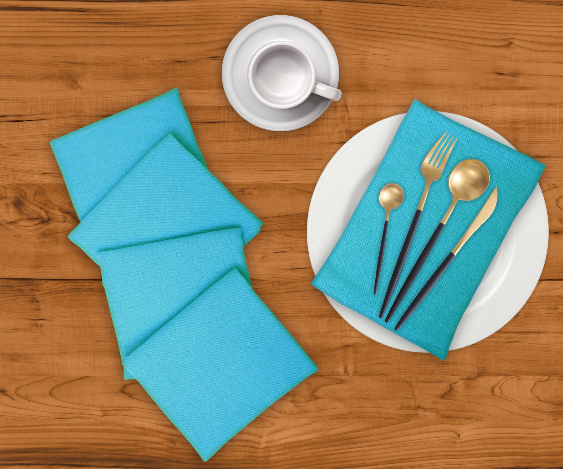 The cotton table napkins set of 6 are folded and kept on the plate with spoon. 