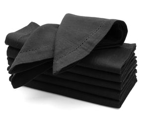 black hemstitch linen napkins, black dinner napkins for parties