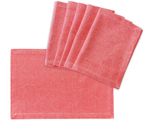 Protect and adorn your dining table with red fabric placemats, adding a touch of elegance to your mealtimes.