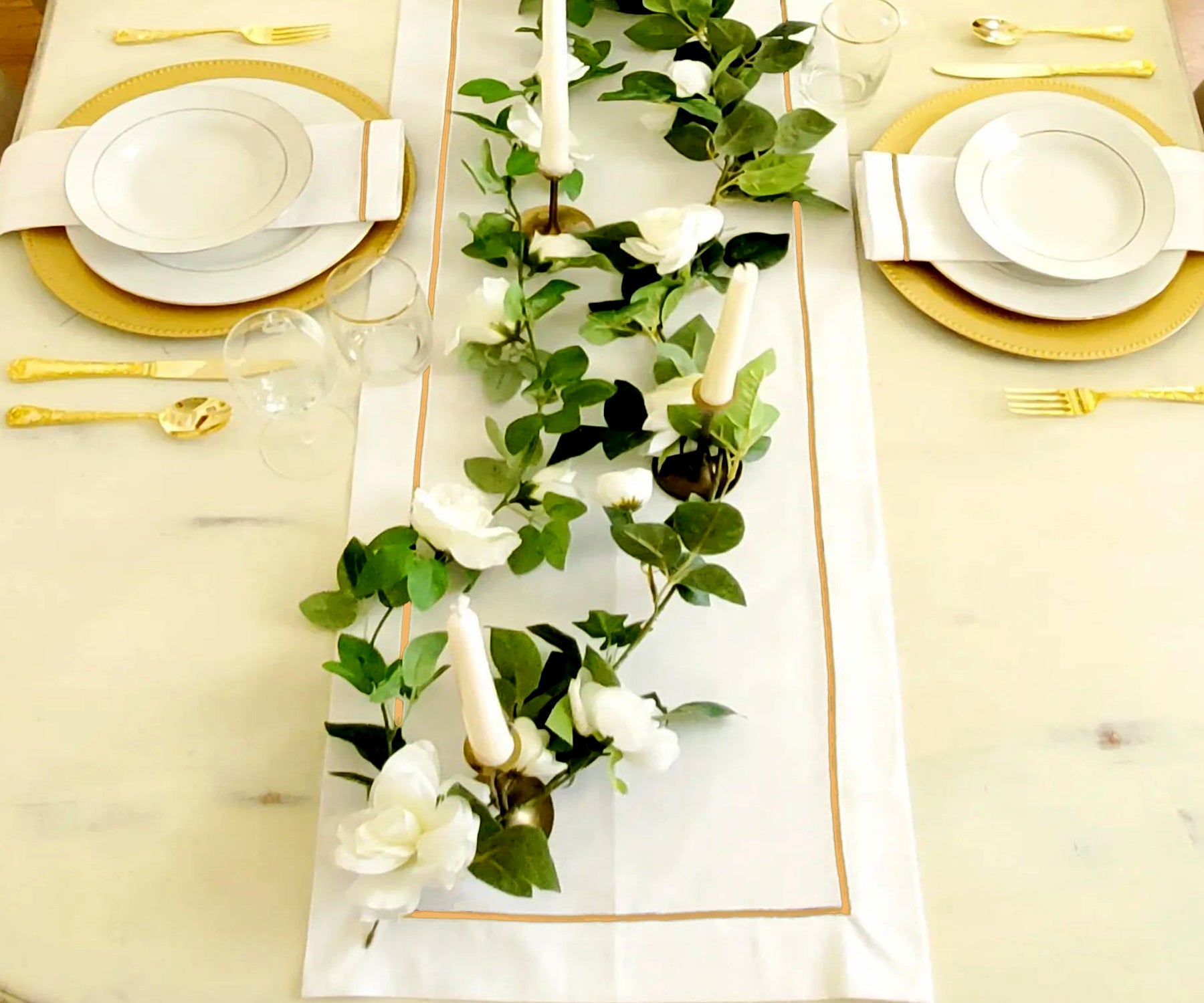 beige table runner border or  linen table runner are smooth fabric. cloth table runner.