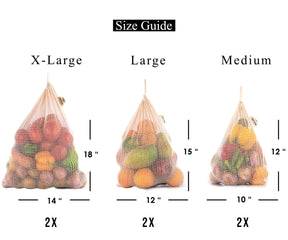 Reusable mesh produce bag designed for carrying groceries