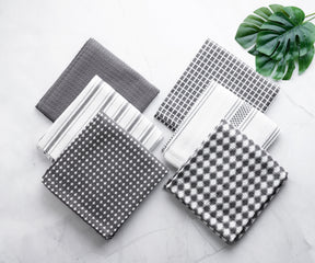 cotton dish towels set of 6, gray kitchen towels, gray and white dish towels, grey dish towels for kitchen.
