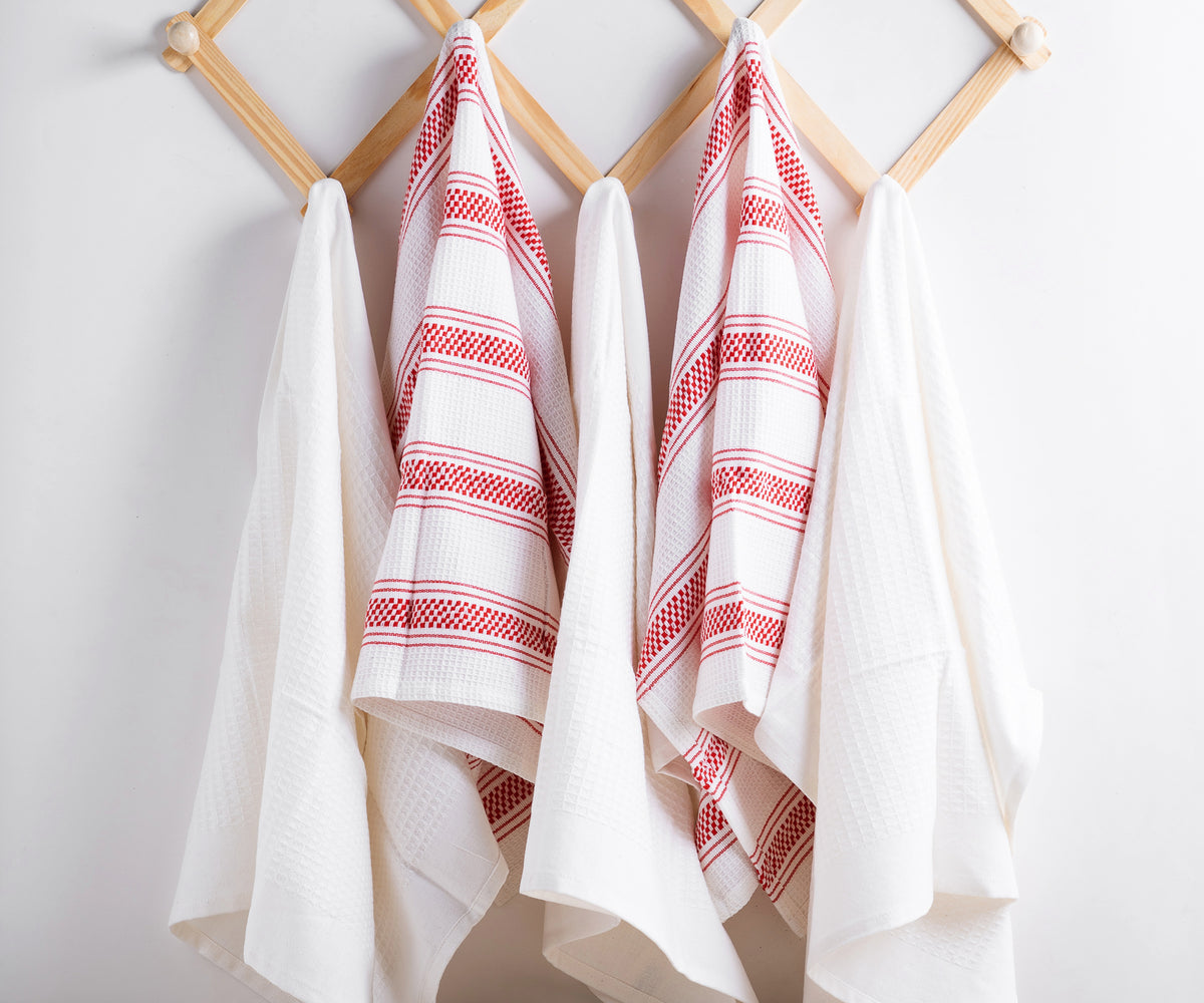 Kitchen dish cloths with striped, absorbent dish towels, decorative kitchen towels.