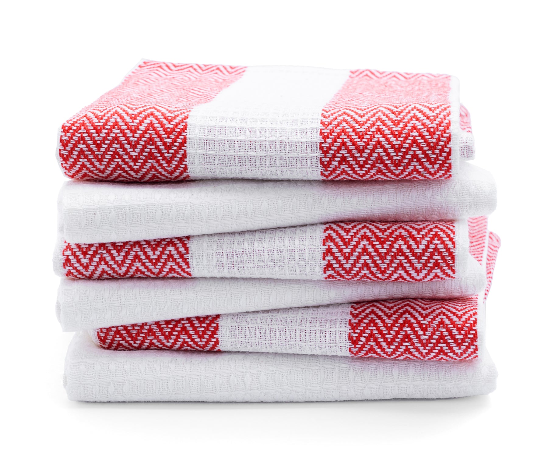 red kitchen towels and white cotton dish towels with red striped patterns, st patrick's day kitchen towels.