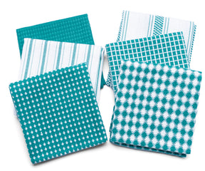 teal dishcloths set, white with teal striped dish towels cotton, set of 6 kitchen towels cotton.