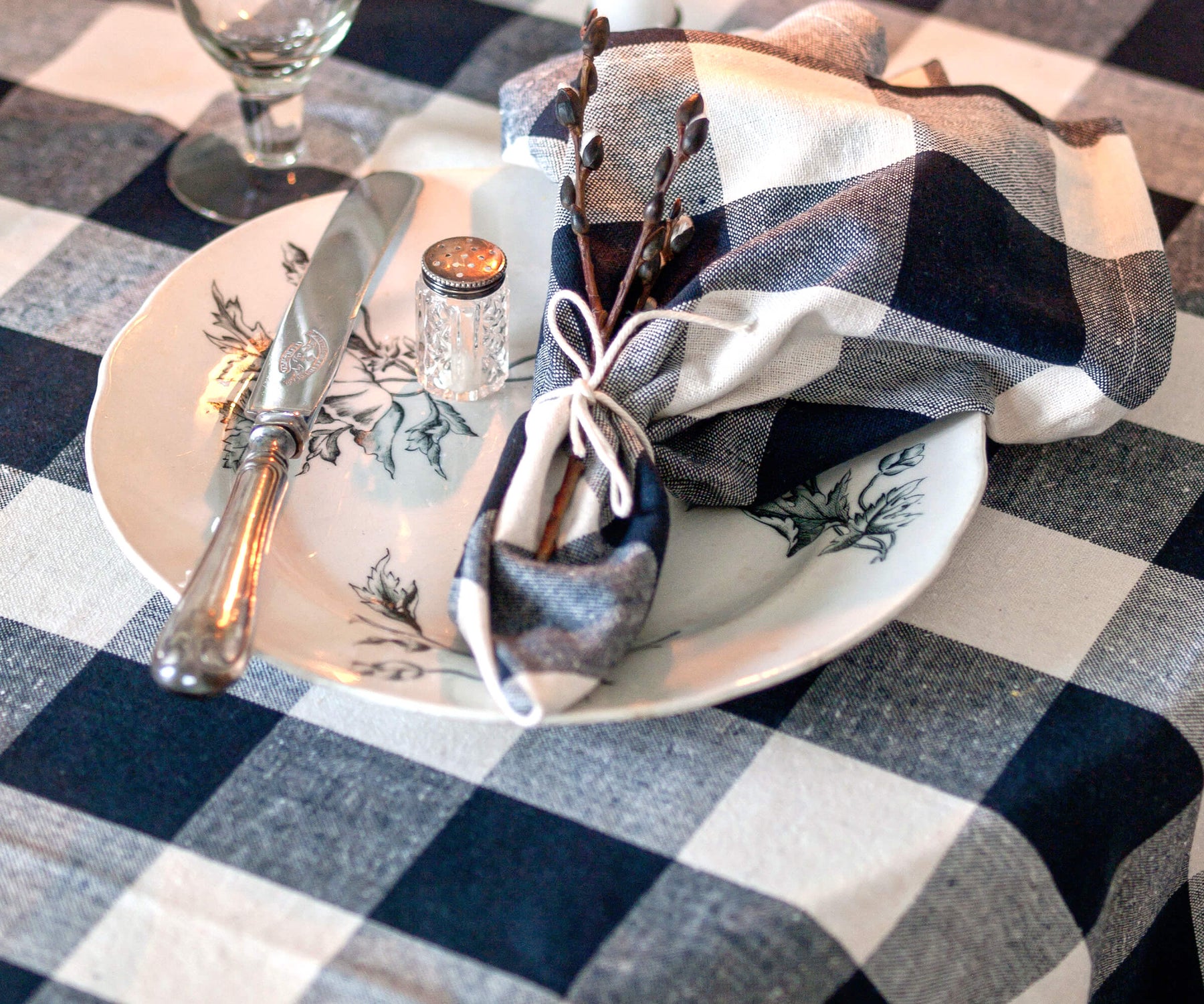 blue cotton plaid tablecloth for rectangle table 