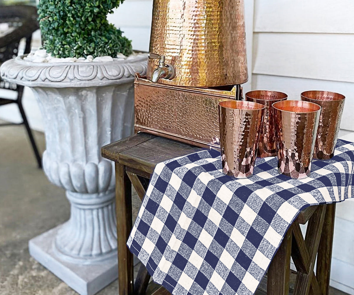 These blue bar towels are made from a heavy-duty cotton fabric and are perfect for drying glasses or wiping down surfaces.