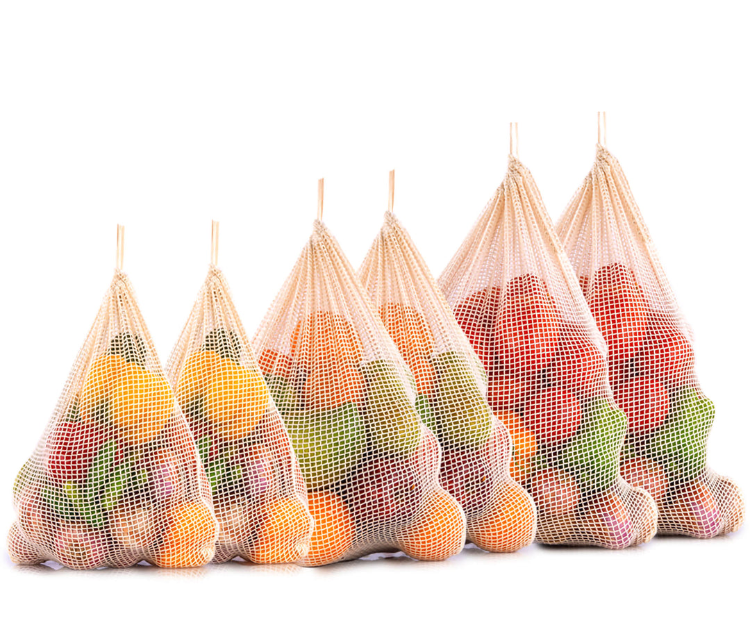 DRWSSR 2-Pack Reusable Mesh Produce Bags - Large Storage Shopping Bags (Orange & Brown)