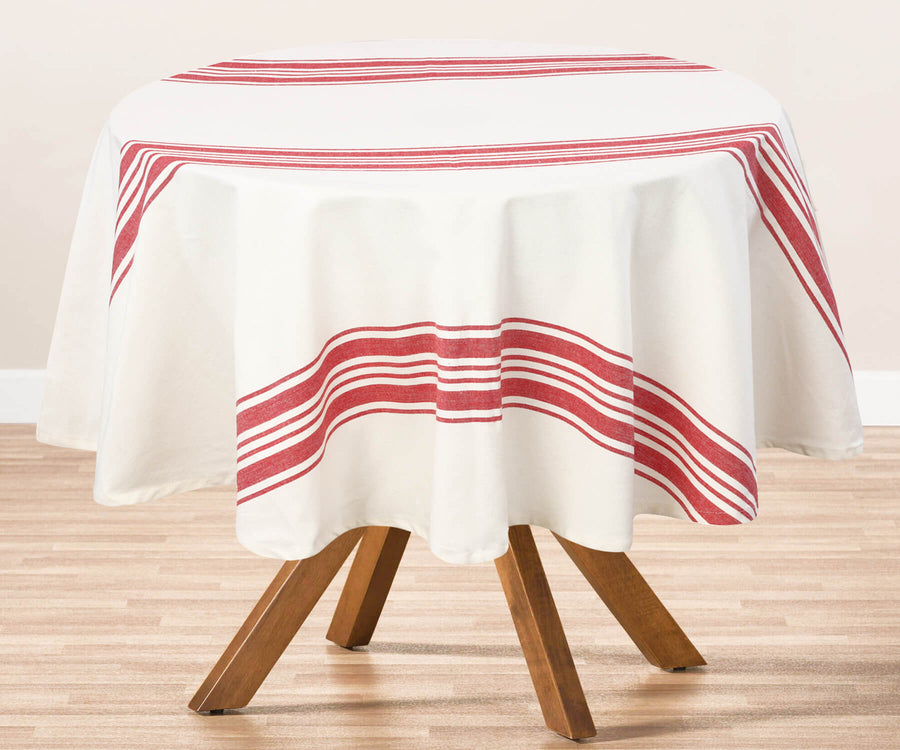 Dress up your dining space with 60-inch round tablecloths in colors like red for a refreshing vibe.