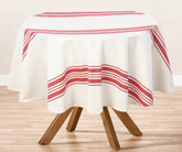 Ticking stripe tablecloth red and white in colors like red for a refreshing vibe red round tablecloth