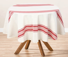 Dress up your dining space with 60-inch round tablecloths in colors like red for a refreshing vibe.
