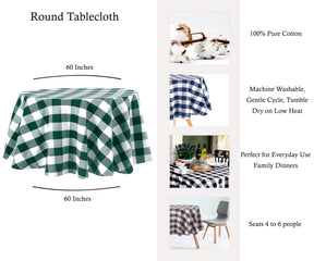 Round tablecloth 60-inch dining table, kitchen table, office table, coffee table, or outdoor table the green and white plaid tablecloth round will make it look attractive.