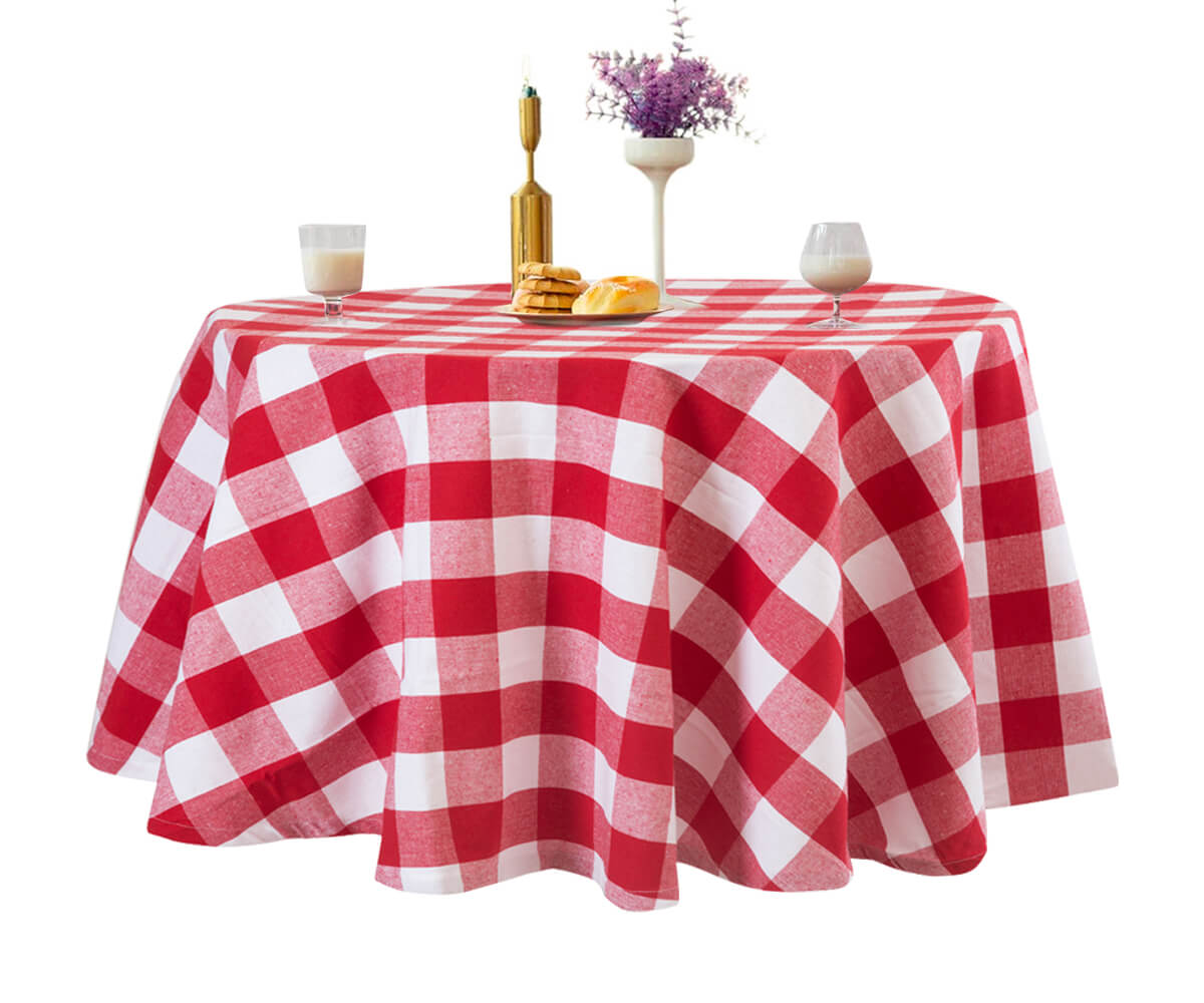 Add charm and versatility to your table settings with white, red, and buffalo plaid tablecloths, perfect for any occasion and style.